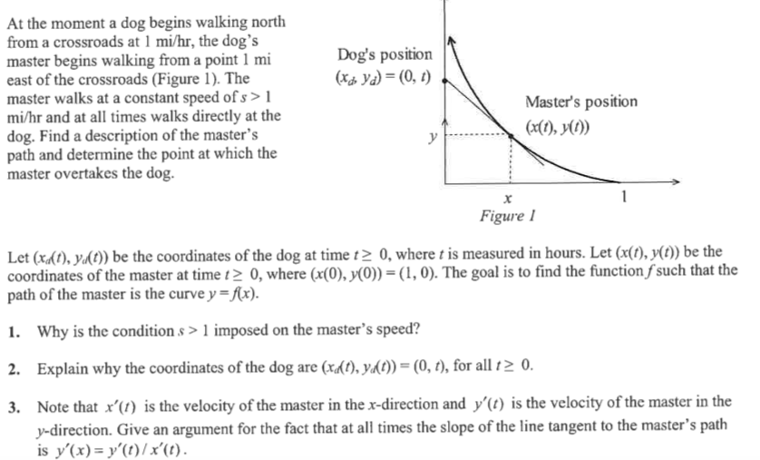 Solved Dog's position (xd ya) = (0, 1) At the moment a dog | Chegg.com