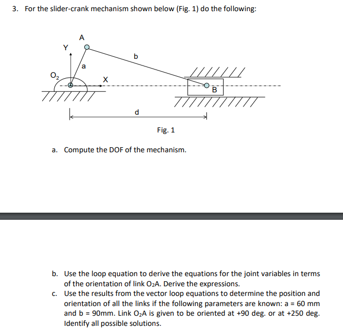 Solved 3. For The Slider-crank Mechanism Shown Below (Fig. | Chegg.com