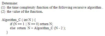 Solved Determine: (1) The Time Complexity Function Of The | Chegg.com