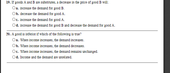 Solved 19. If goods A and B are substitutes, a decrease in | Chegg.com
