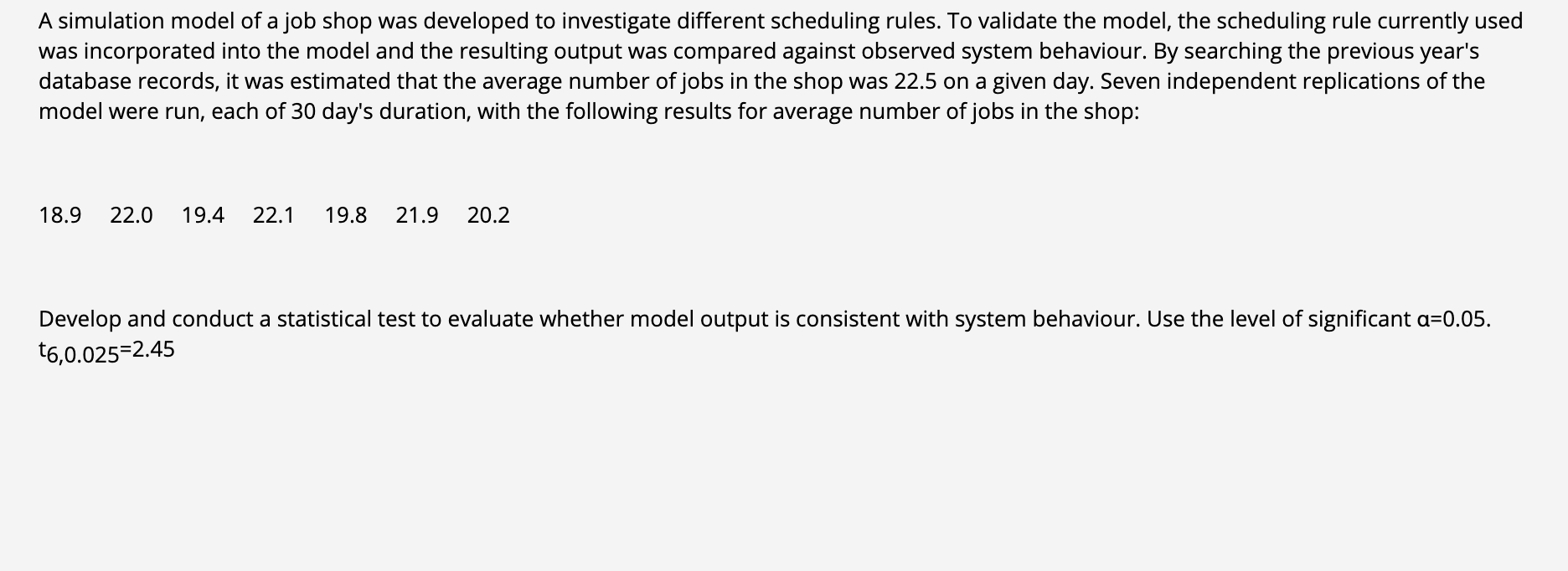 A simulation model of a job shop was developed to investigate different scheduling rules. To validate the model, the scheduli