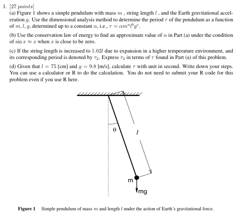 Solved 1. (27 Points) (a) Figure 1 Shows A Simple Pendulum | Chegg.com