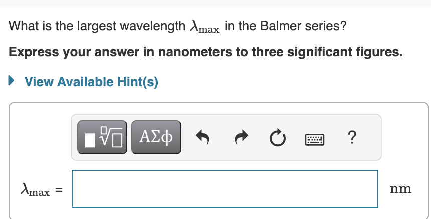 Solved The first quantitative description of the hydrogen | Chegg.com