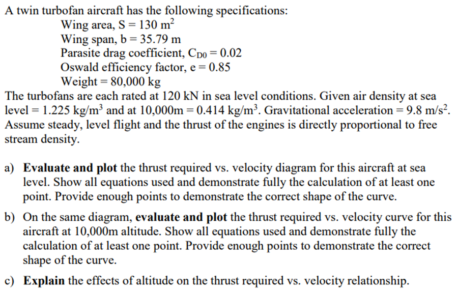 Solved A twin turbofan aircraft has the following | Chegg.com