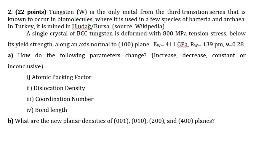 2 22 Points Tungsten W Is The Only Metal From Chegg Com   Image 