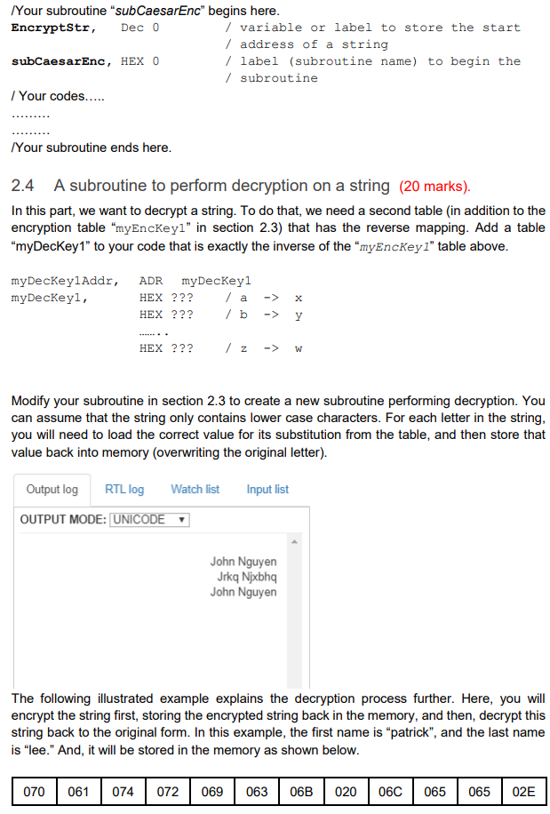 2.1 Write a MARIE program to encode your name and ID | Chegg.com