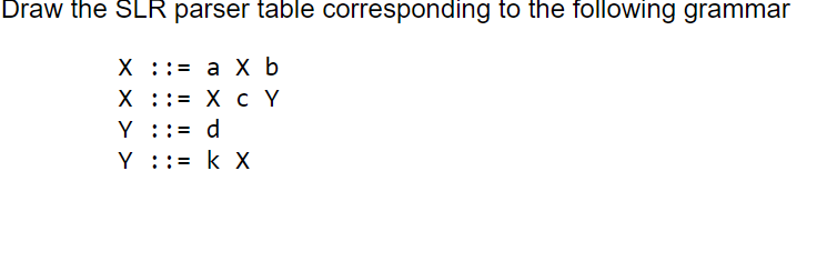 Solved Draw the SLR parser table corresponding to the | Chegg.com