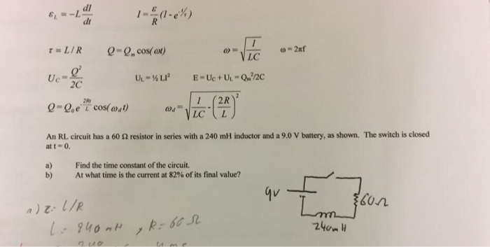 Solved dl dt LC 2C 1 (2R An RL circuit has a 60 Ω resistor | Chegg.com