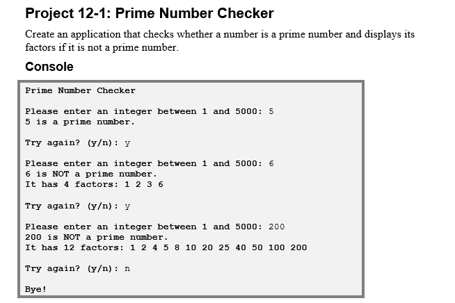 Solved Project 12-1: Prime Number Checker Create an | Chegg.com