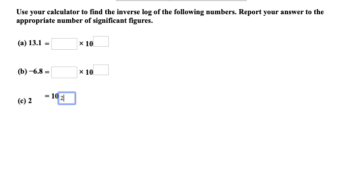 Solved Use your calculator to find the inverse log of the | Chegg.com
