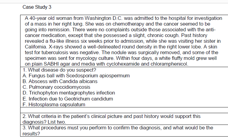 Solved Case Study 3 A 40-year old woman from Washington D.C. | Chegg.com