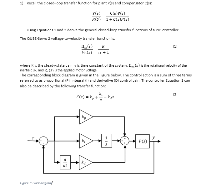 Solved 1 Recall The Closed Loop Transfer Function For Plant Chegg Com