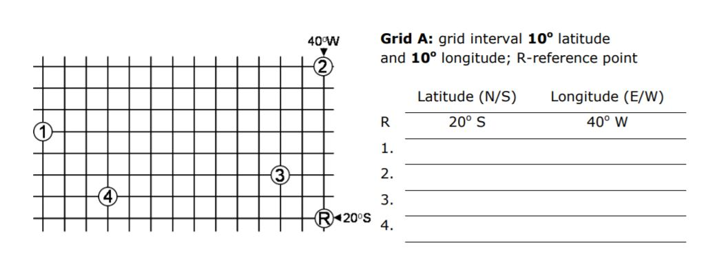 Solved 40W Grid A: grid interval 10° latitude and 10° | Chegg.com