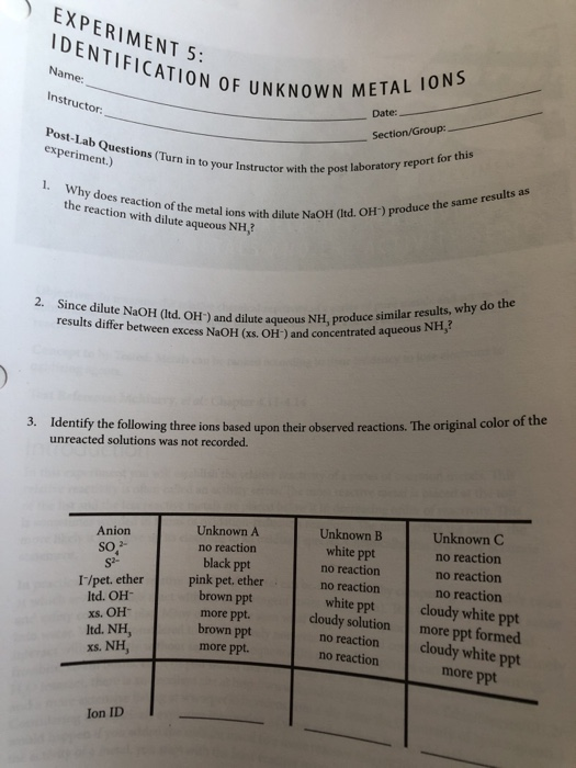 Solved EXPERIMENT 5 DENTIFICATION OF UNKNoWN 0 F UNKNOWN