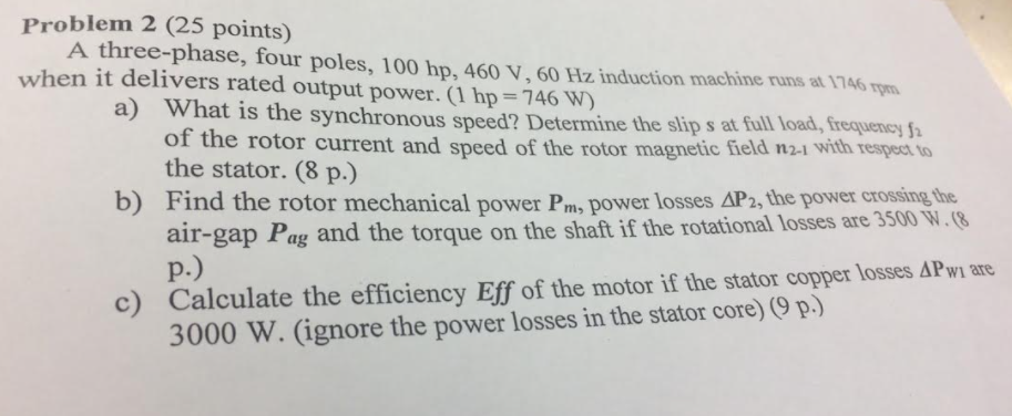 Solved Problem 2 (25 points) A three-phase, four poles, 100 | Chegg.com