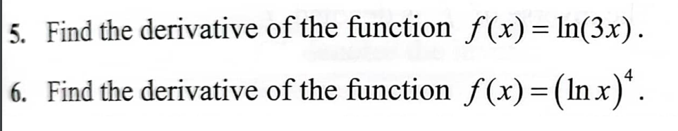 find the derivative of the function f x ln 7x