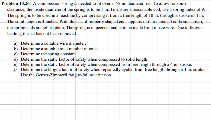 Solved Problem 10.26 A compression spring is needed to fit | Chegg.com