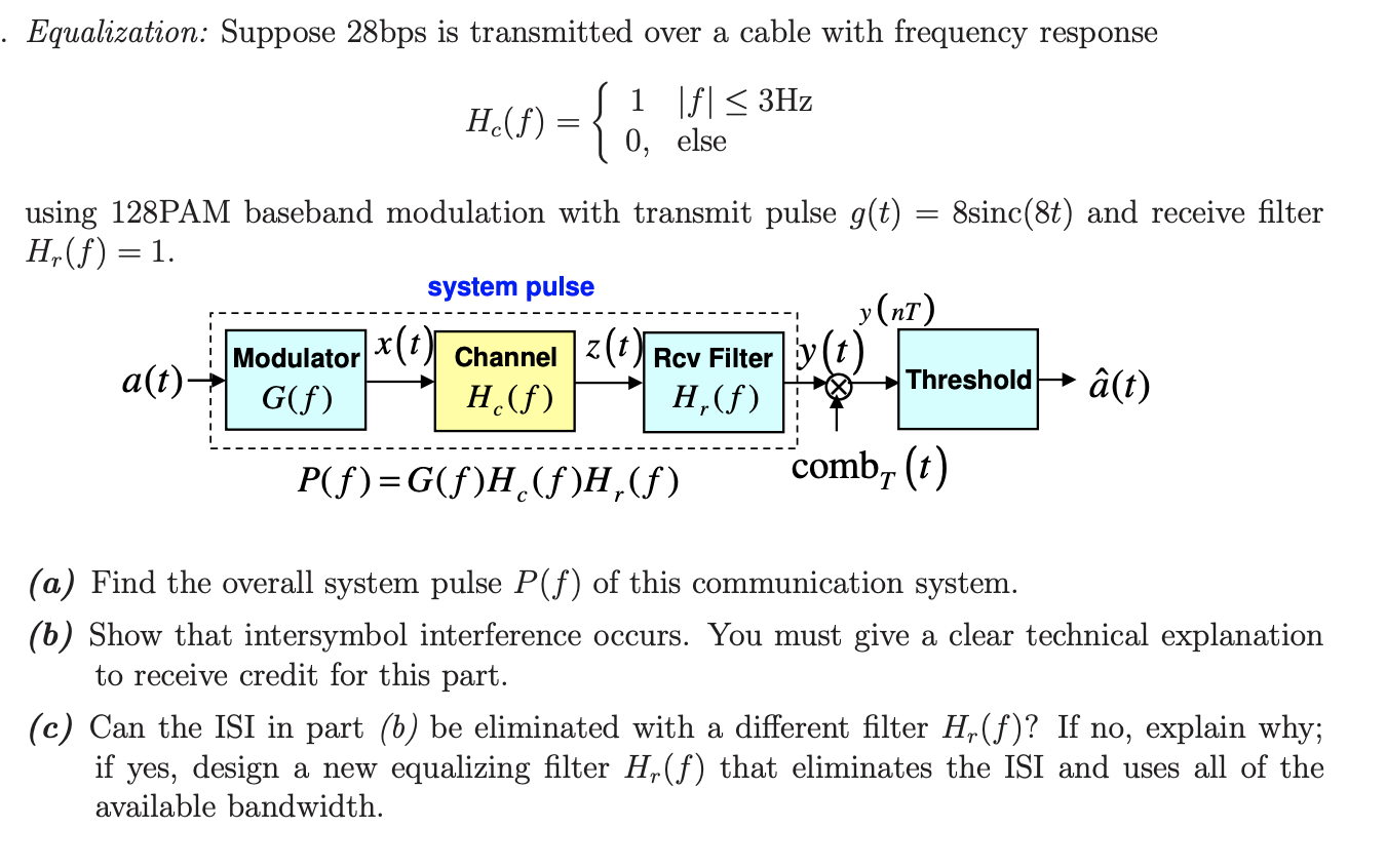 Solved Equalization: Suppose 28bps Is Transmitted Over A | Chegg.com