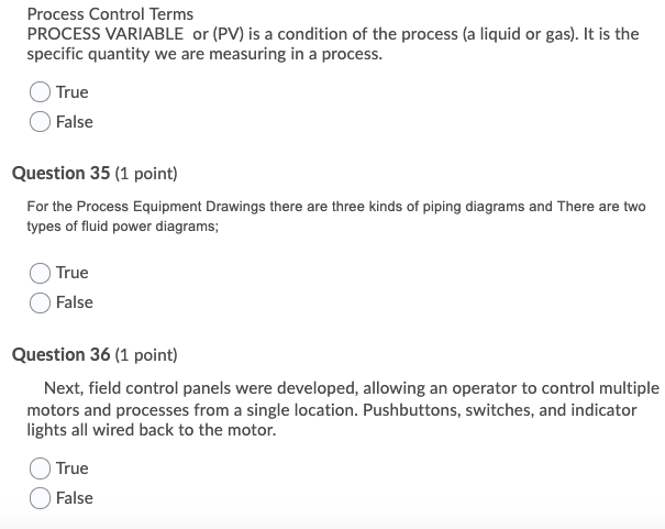 Solved Process Control Terms PROCESS VARIABLE or (PV) is a | Chegg.com