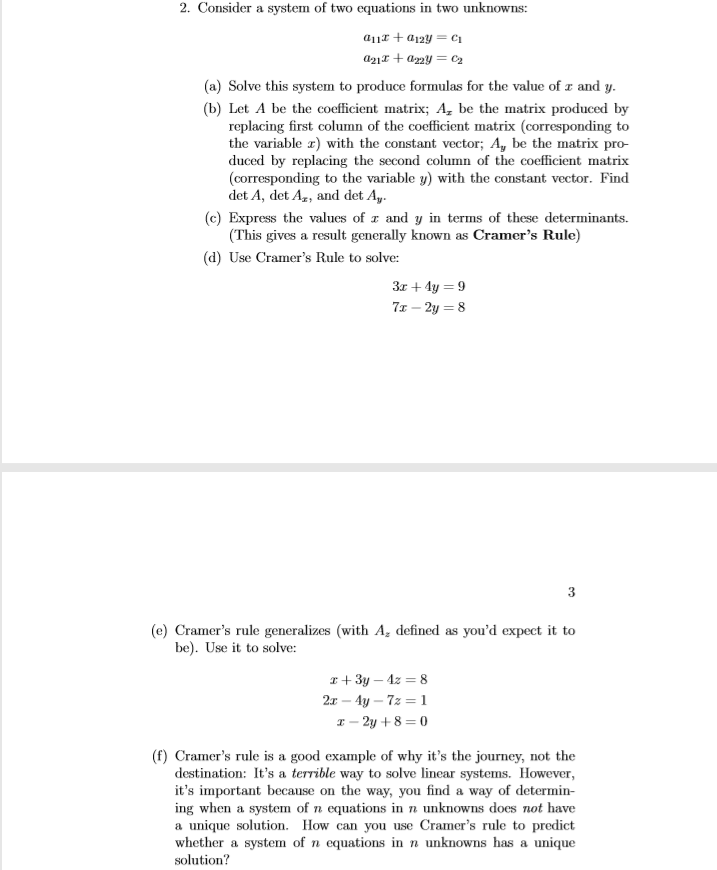 Solved 2. Consider a system of two equations in two | Chegg.com
