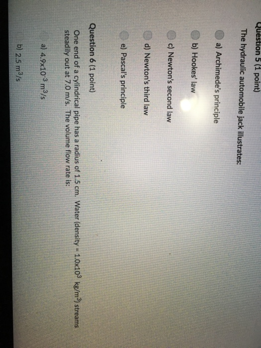 Solved Question 5(1 point) The hydraulic automobile jack