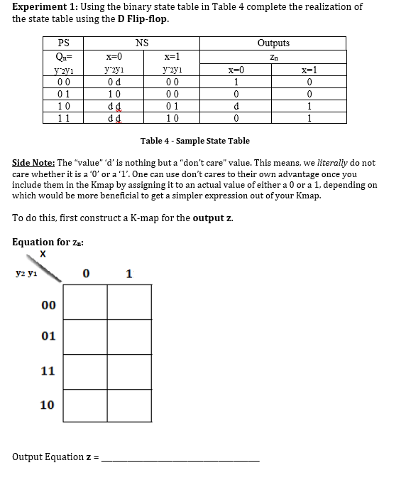 Solved Experiment 1: Using The Binary State Table In Table 4 