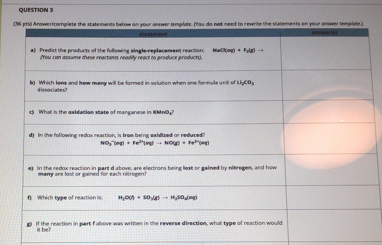 Solved If The Reaction In Part Fabove Was Written In Th Chegg Com