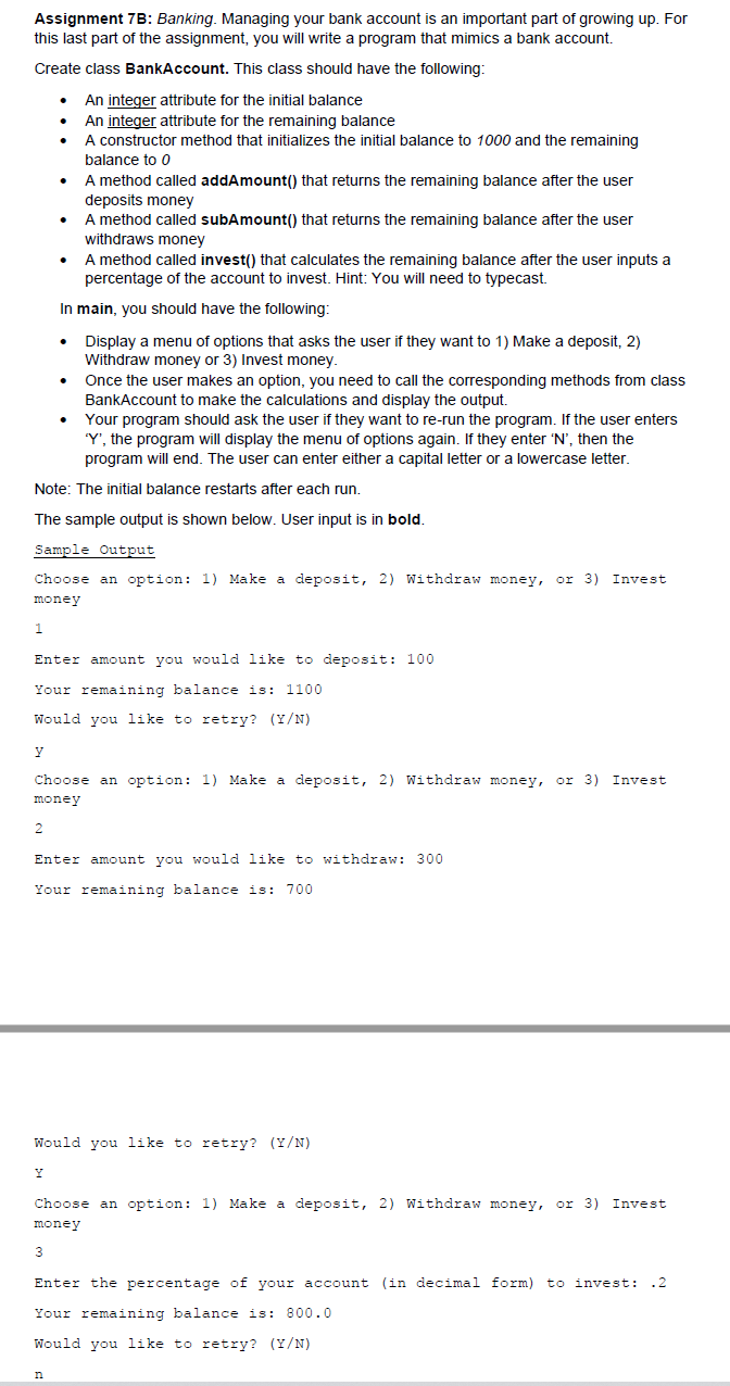 Solved PLEASE WRITE THE PROGRAM IN JAVA BY FOLLOWING | Chegg.com