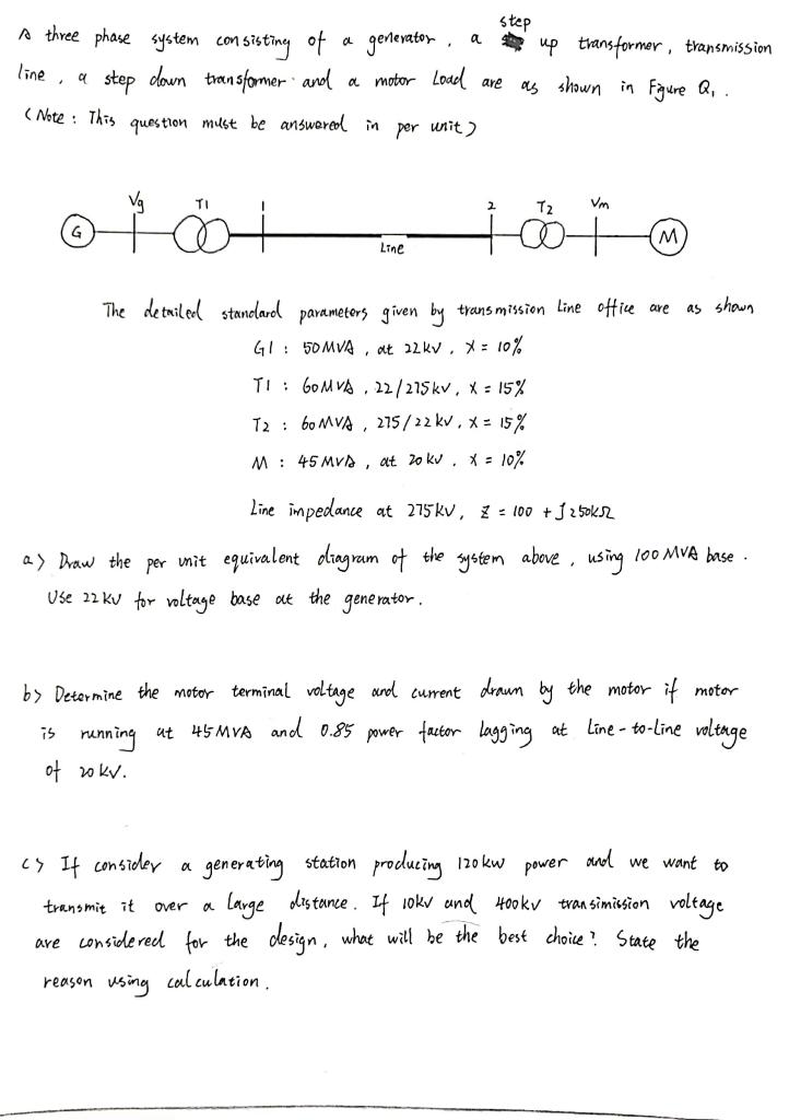 Solved A Three Phase System Consisting Of A Generator, A | Chegg.com