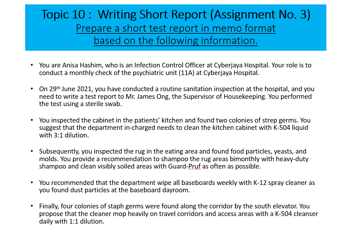 Topic 10: Writing Short Report (Assignment No. 3) | Chegg.com