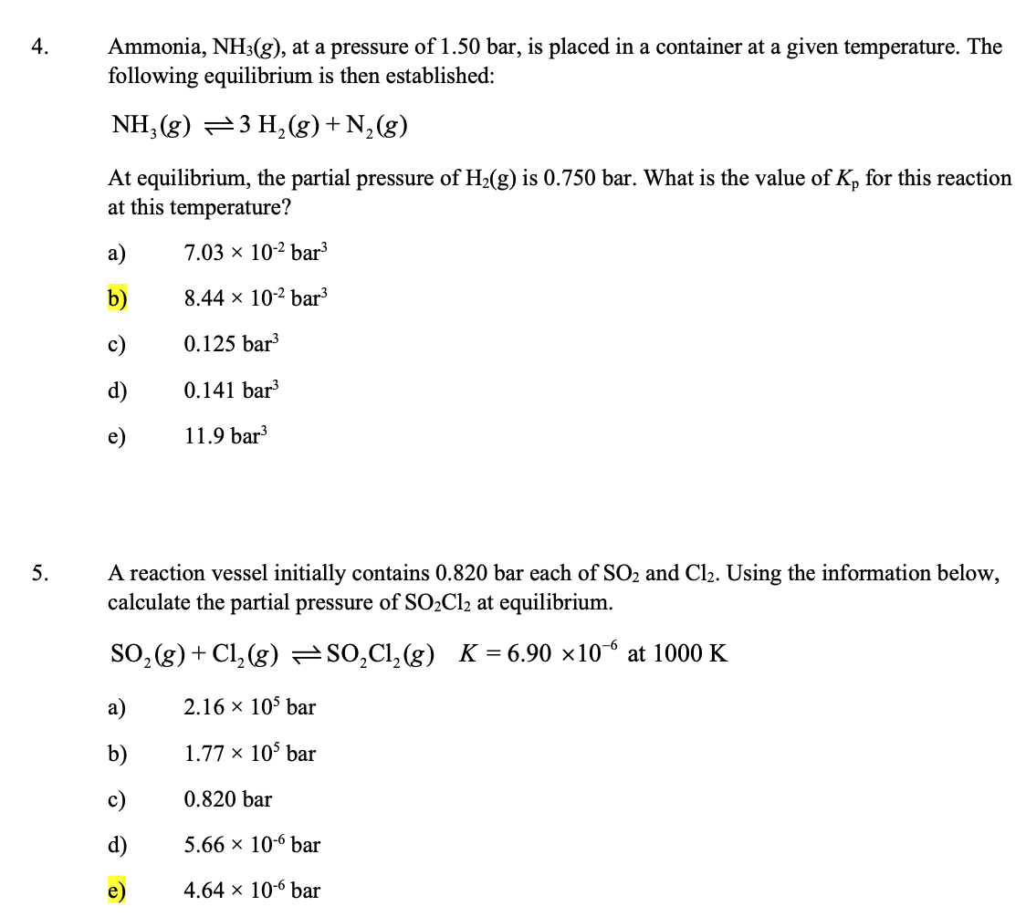 Solved 4. Ammonia, NH3( g), at a pressure of 1.50bar, is | Chegg.com