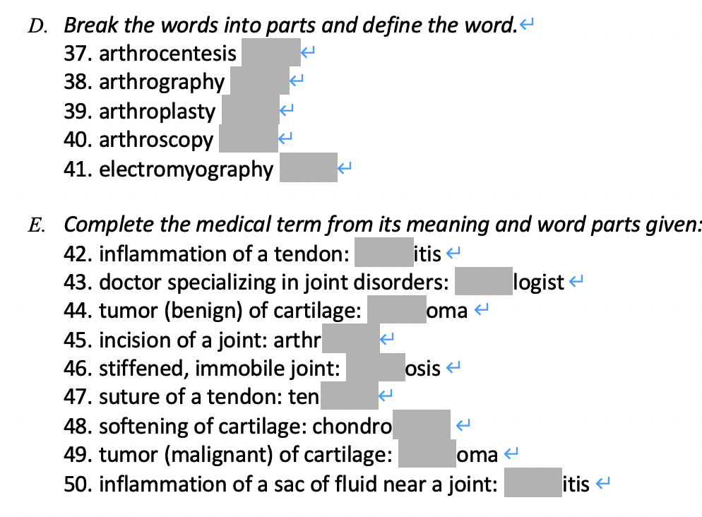 D Break The Words Into Parts And Define The Word Chegg Com