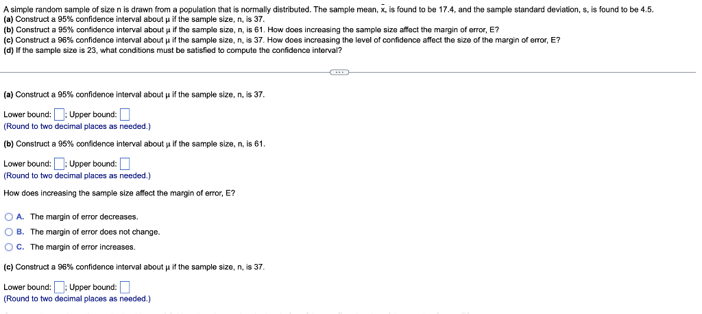 Solved A simple random sample of size n is drawn from a | Chegg.com