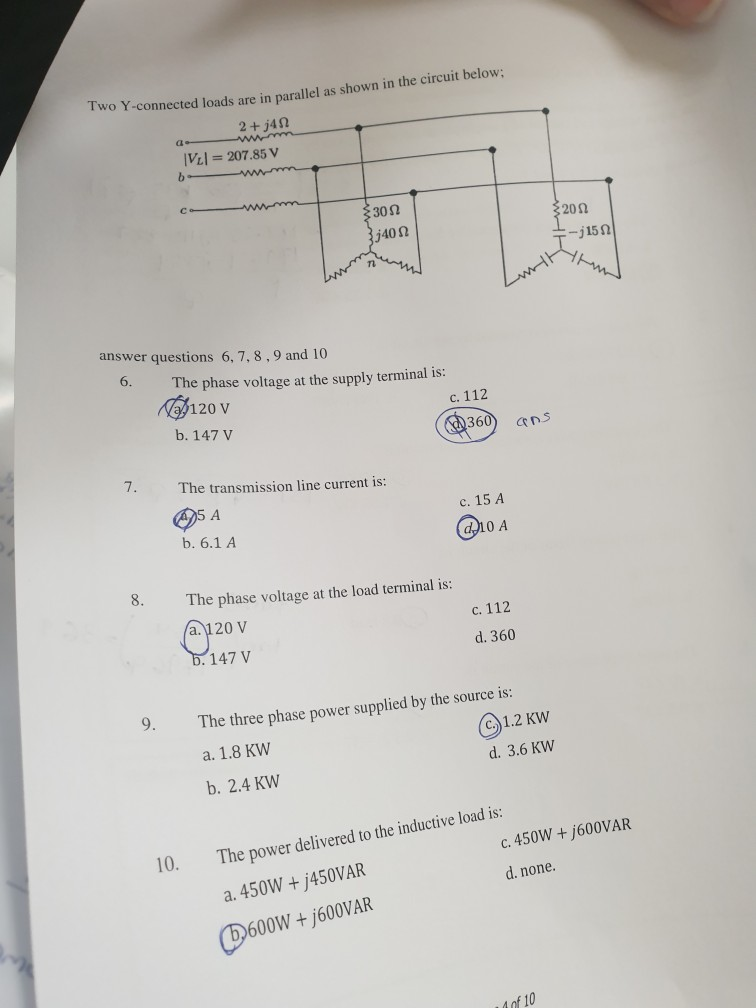 Solved connected loads are in parallel as shown in the | Chegg.com