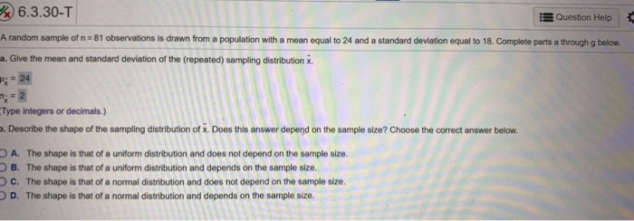 Solved %) 6.3.30-T A random sample of n 81 observations is | Chegg.com