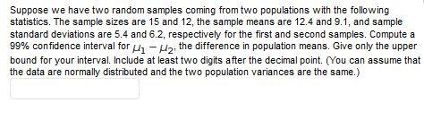 Solved Suppose we have two random samples coming from two | Chegg.com
