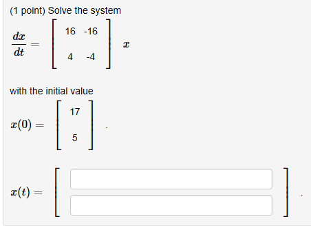 Solved =FET (1 point) Solve the system 16 -16 4 -4 with the | Chegg.com