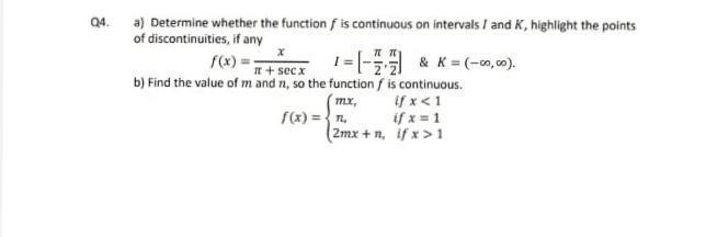 Solved 44. a) Determine whether the function f is continuous | Chegg.com