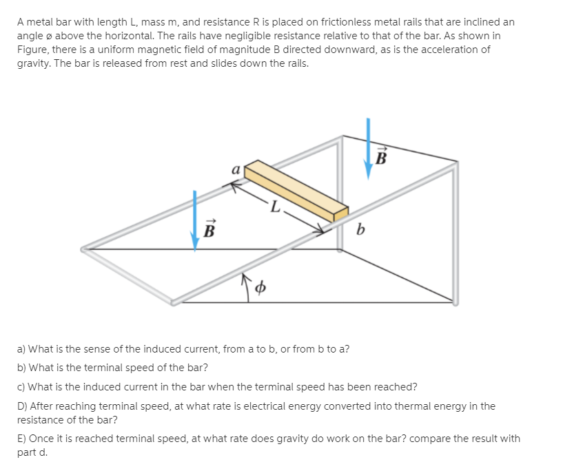 Solved A metal bar with length L, mass m, and resistance R