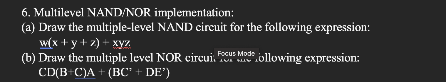Solved 6. Multilevel NAND/NOR implementation: (a) Draw the | Chegg.com