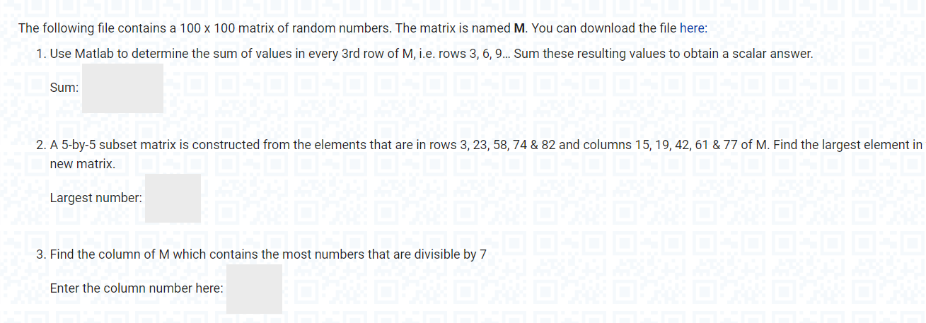 Solved The following file contains a 100 x 100 matrix of Chegg