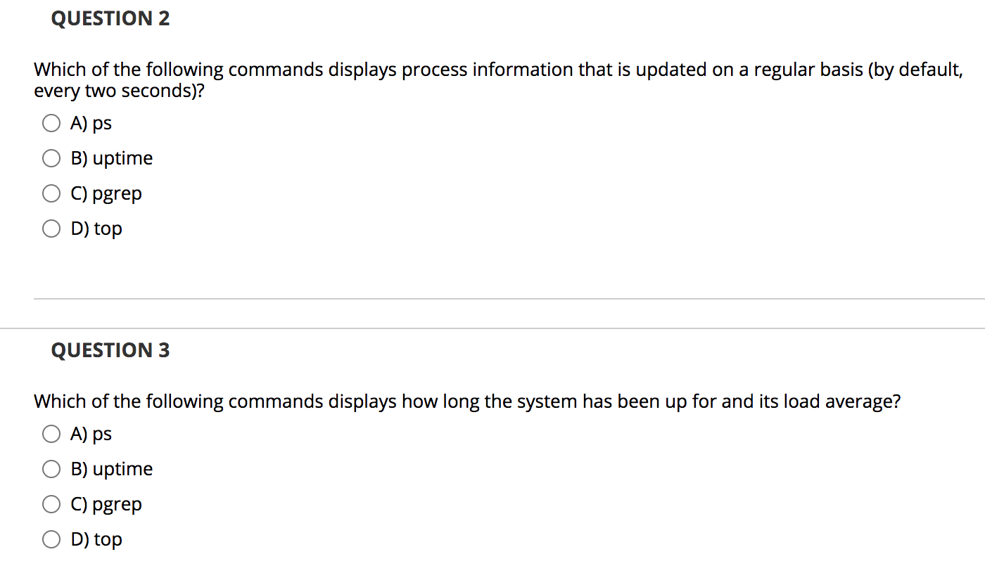 Solved QUESTION 2 Which of the following commands displays | Chegg.com