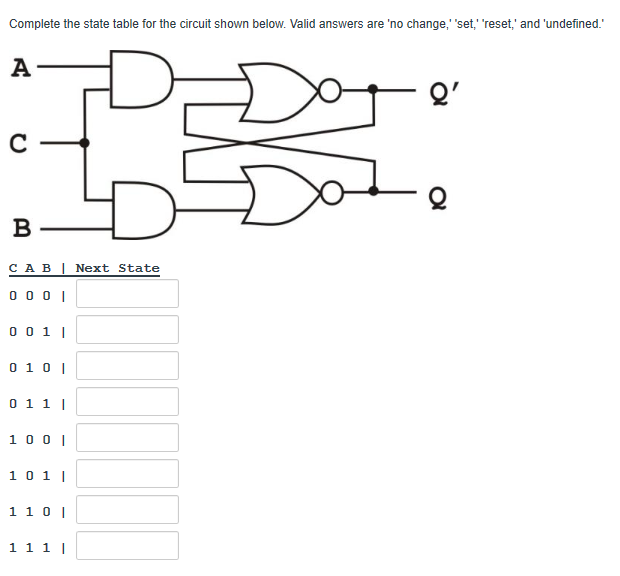 Solved Complete the state table for the circuit shown below. | Chegg.com