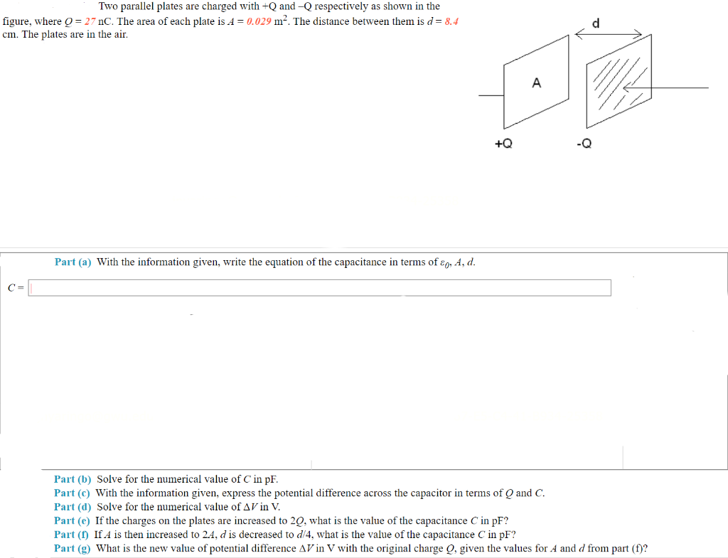 Solved Two Parallel Plates Are Charged With Q And Respect Chegg Com