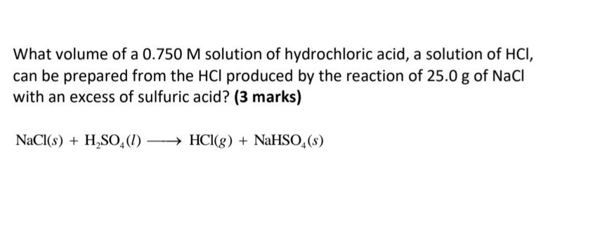 Solved What volume of a 0.750 M solution of hydrochloric | Chegg.com