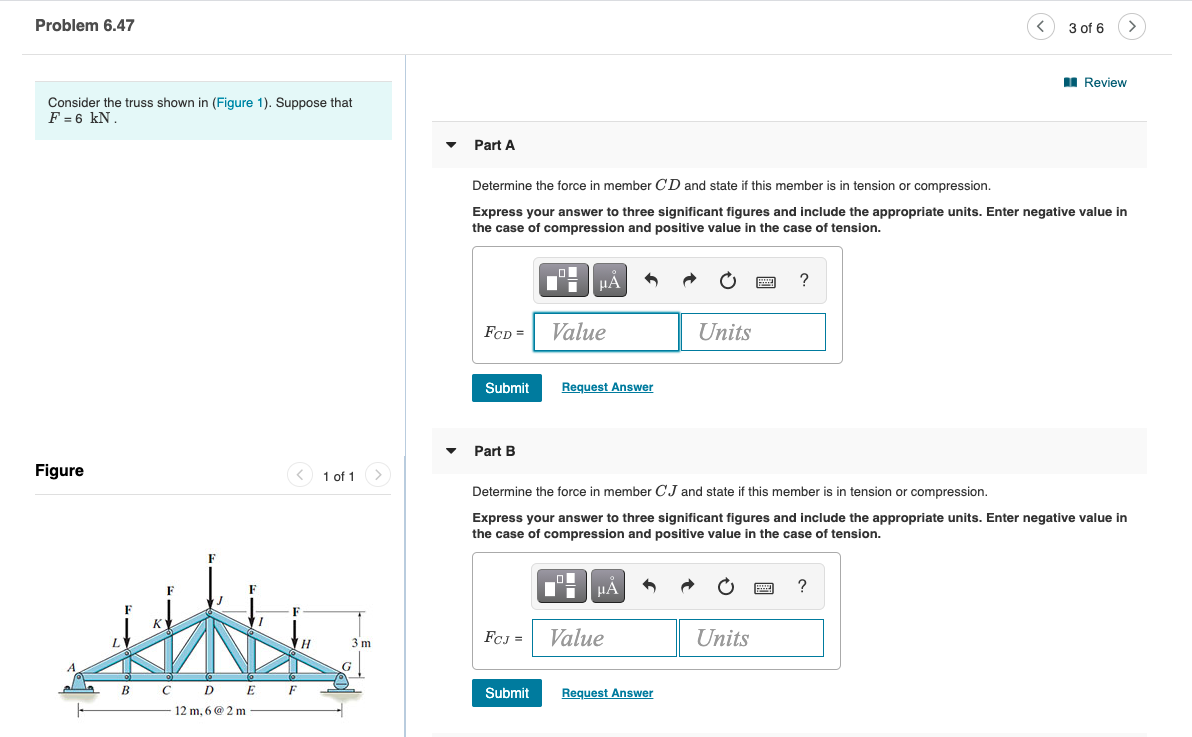 Solved Problem 6.47 3 of 6 Review Consider the truss shown | Chegg.com