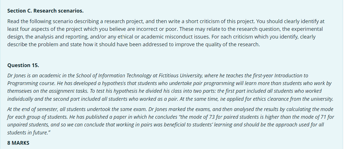 Solved Section C. Research Scenarios. Read The Following | Chegg.com