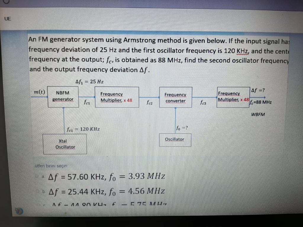 Solved UE An FM generator system using Armstrong method is | Chegg.com