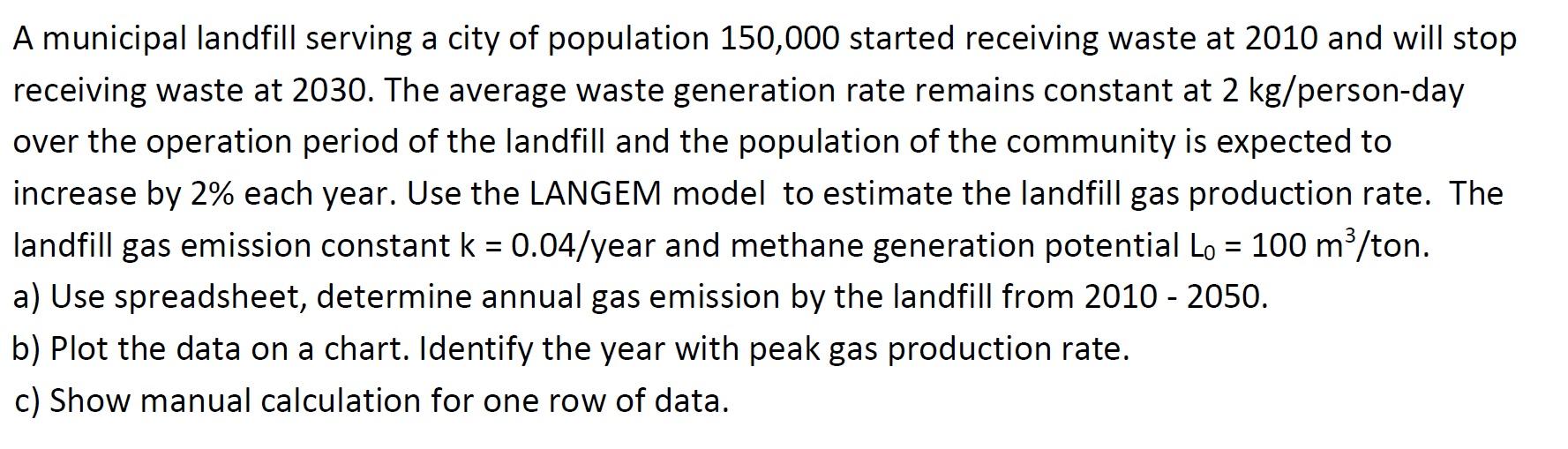 A Municipal Landfill Serving A City Of Population | Chegg.com