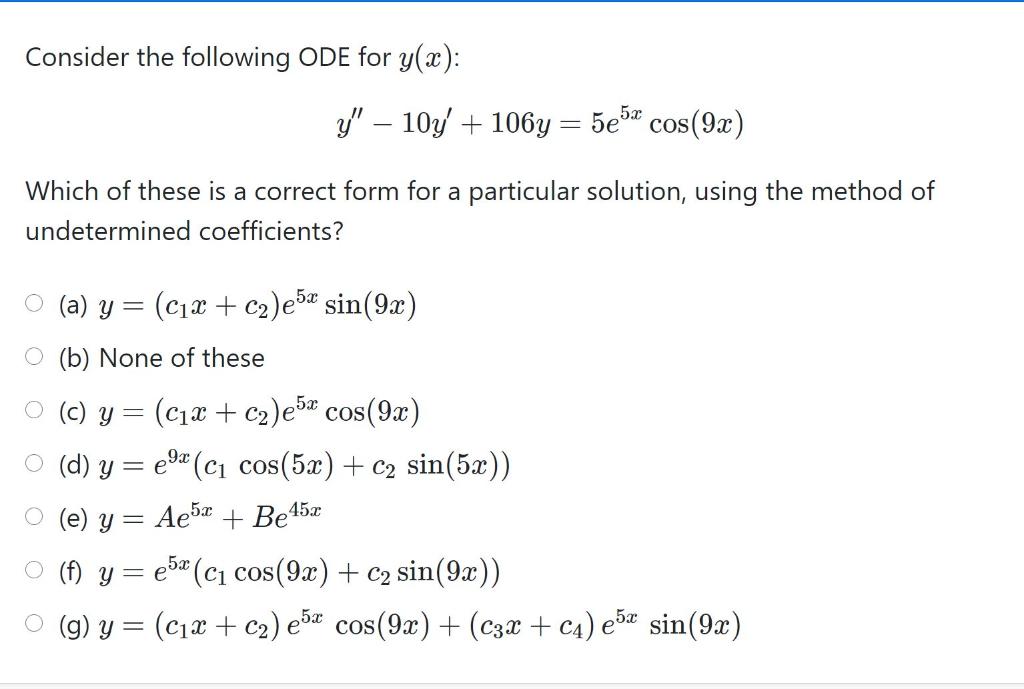 Solved Consider the following ODE for y(x): y" – 10y + 1064 | Chegg.com